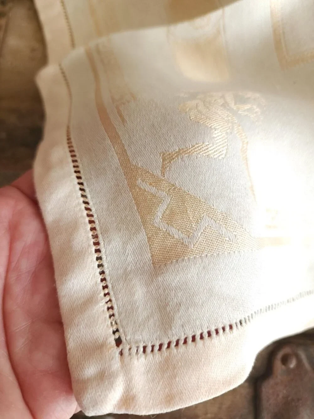 Vintage 1920s 1930s Luncheon Napkin, Damask in a Hellenic Greek Motif, 15